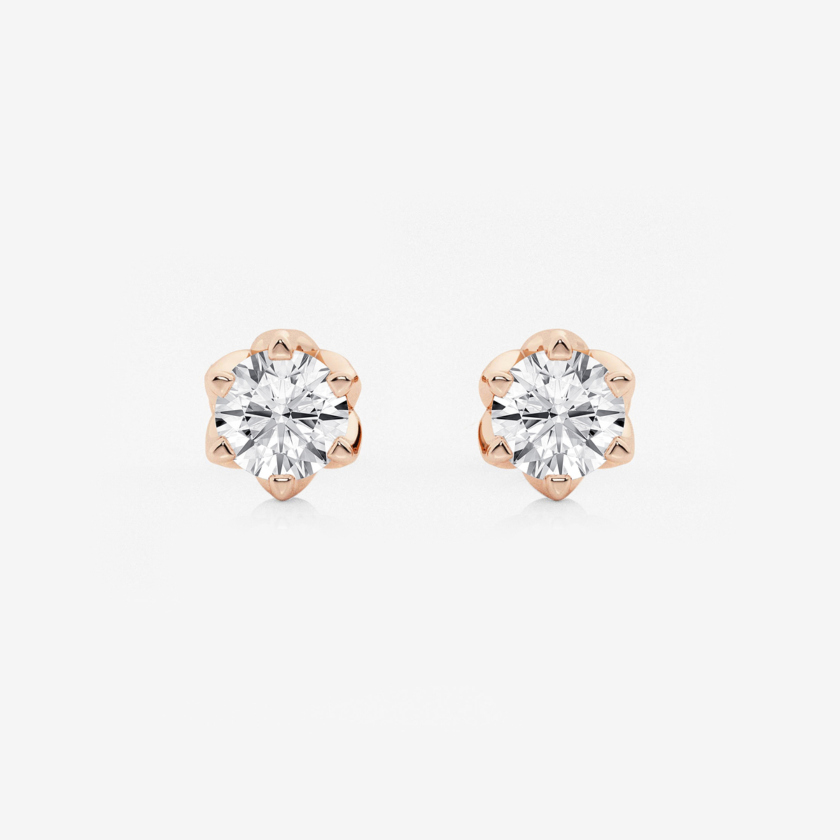 1 1/2 ctw Round Lab Grown Diamond Six Prong Flower Petal Solitaire Stud Earrings