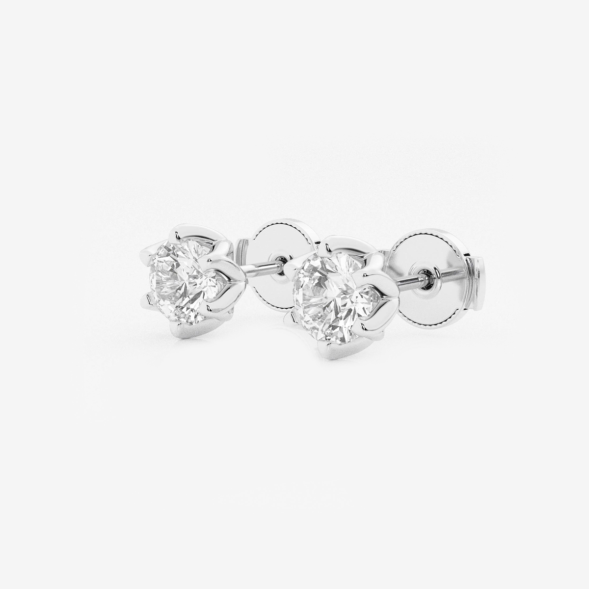 Additional Image 1 for  1 1/2 ctw Round Lab Grown Diamond Six Prong Flower Petal Solitaire Stud Earrings