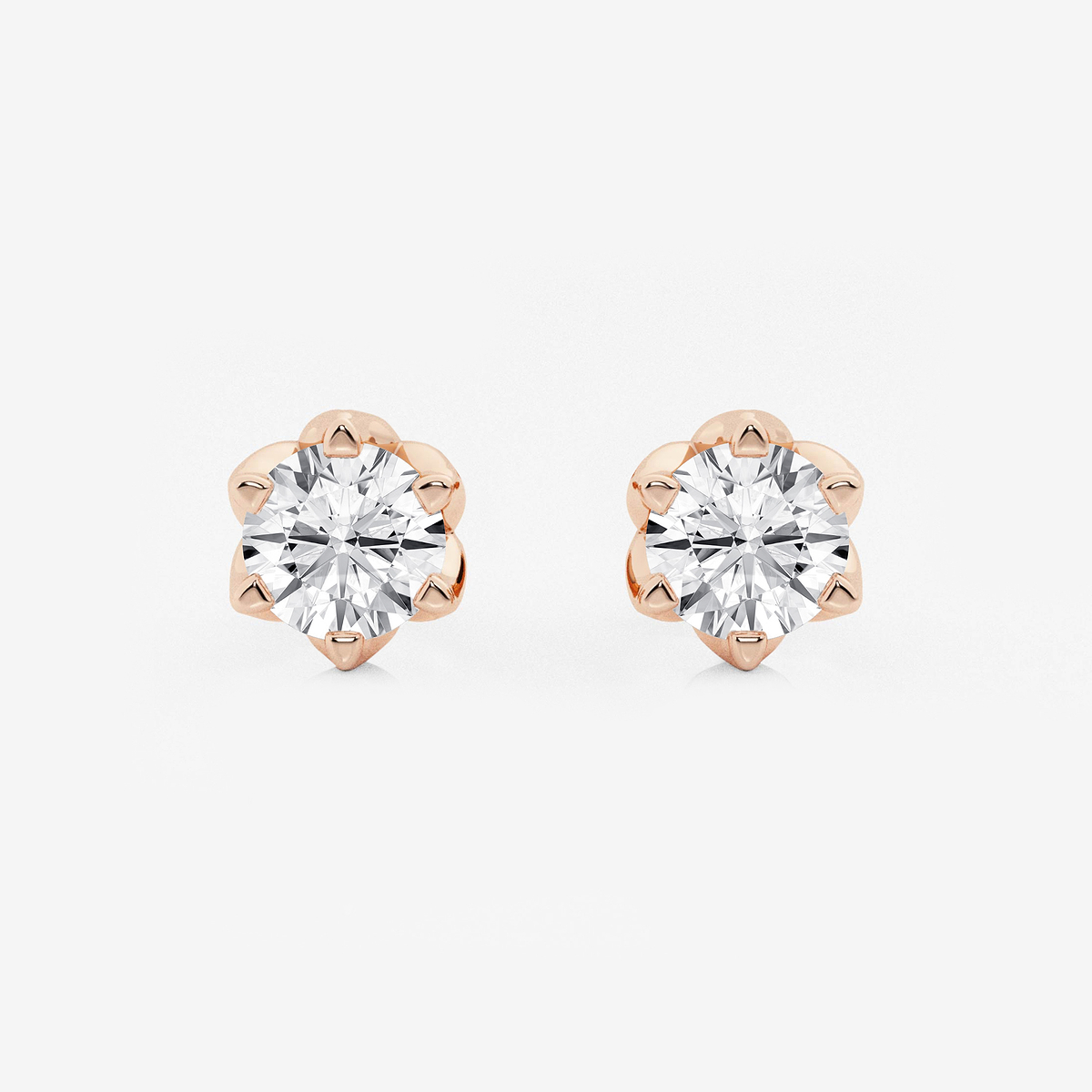 2 ctw Round Lab Grown Diamond Six Prong Flower Petal Solitaire Stud Earrings