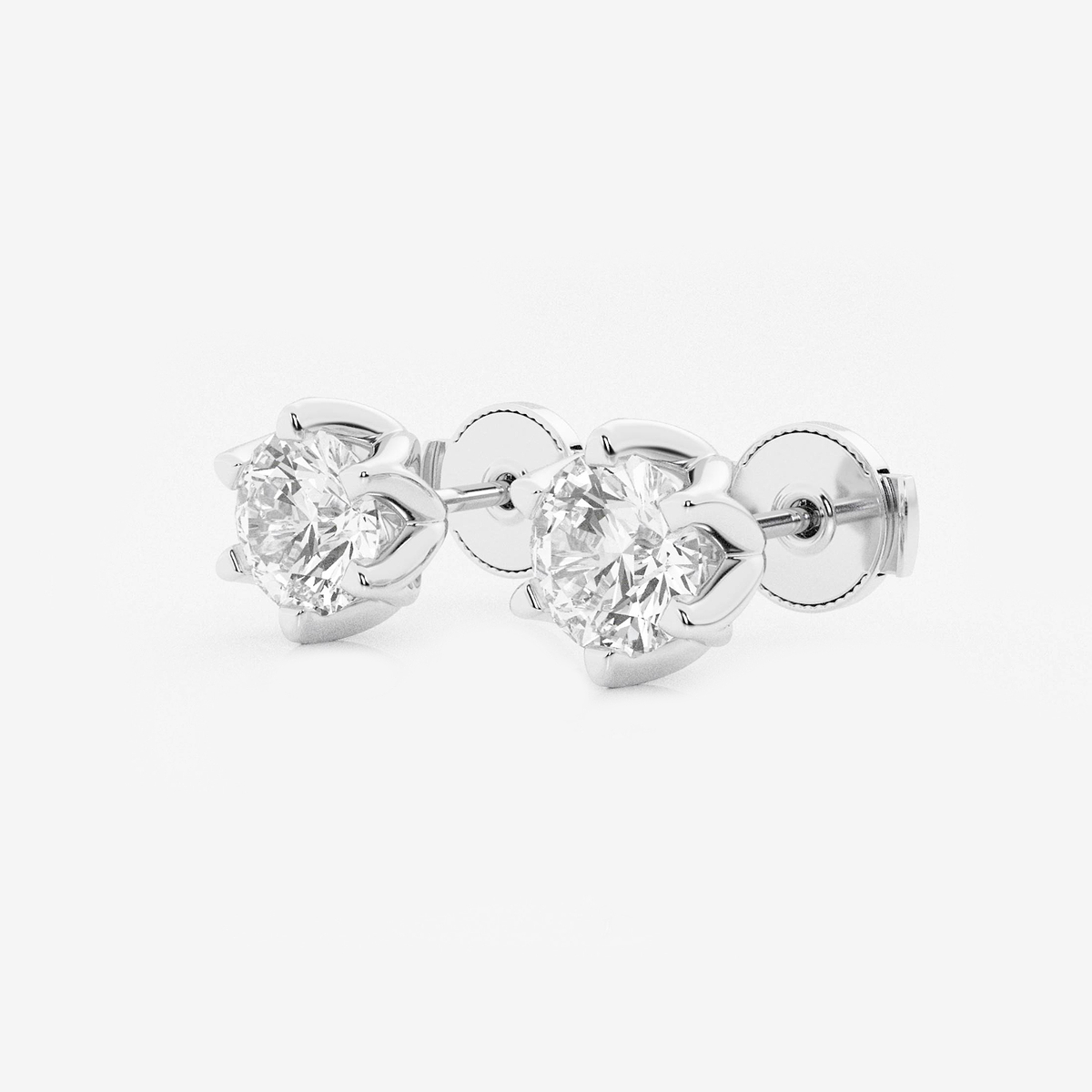 Additional Image 1 for  2 ctw Round Lab Grown Diamond Six Prong Flower Petal Solitaire Stud Earrings