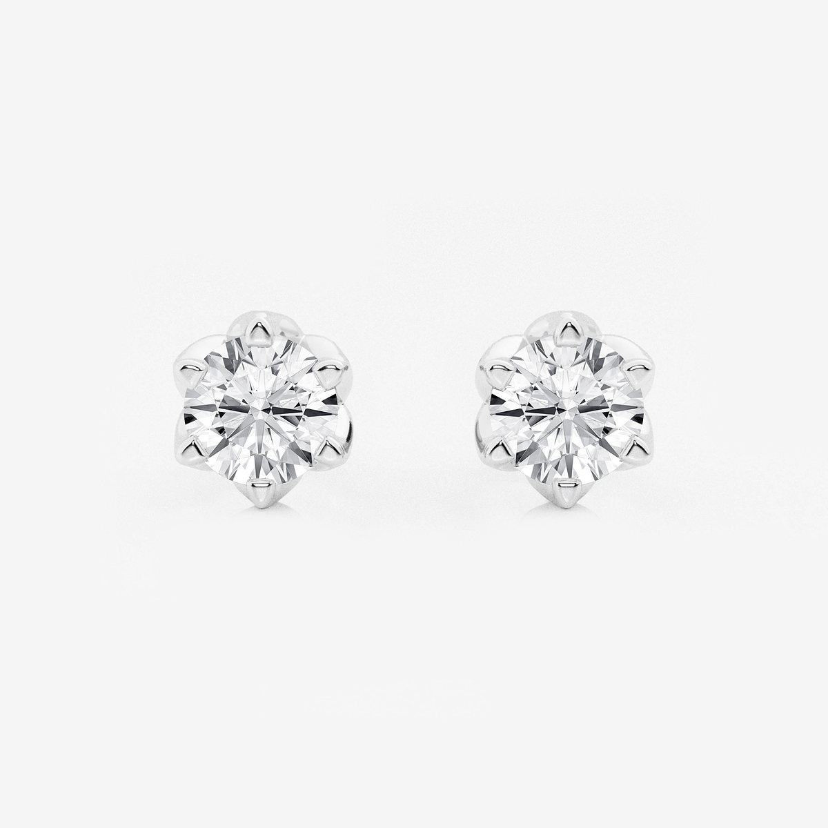 2 ctw Round Lab Grown Diamond Six Prong Flower Petal Solitaire Stud Earrings