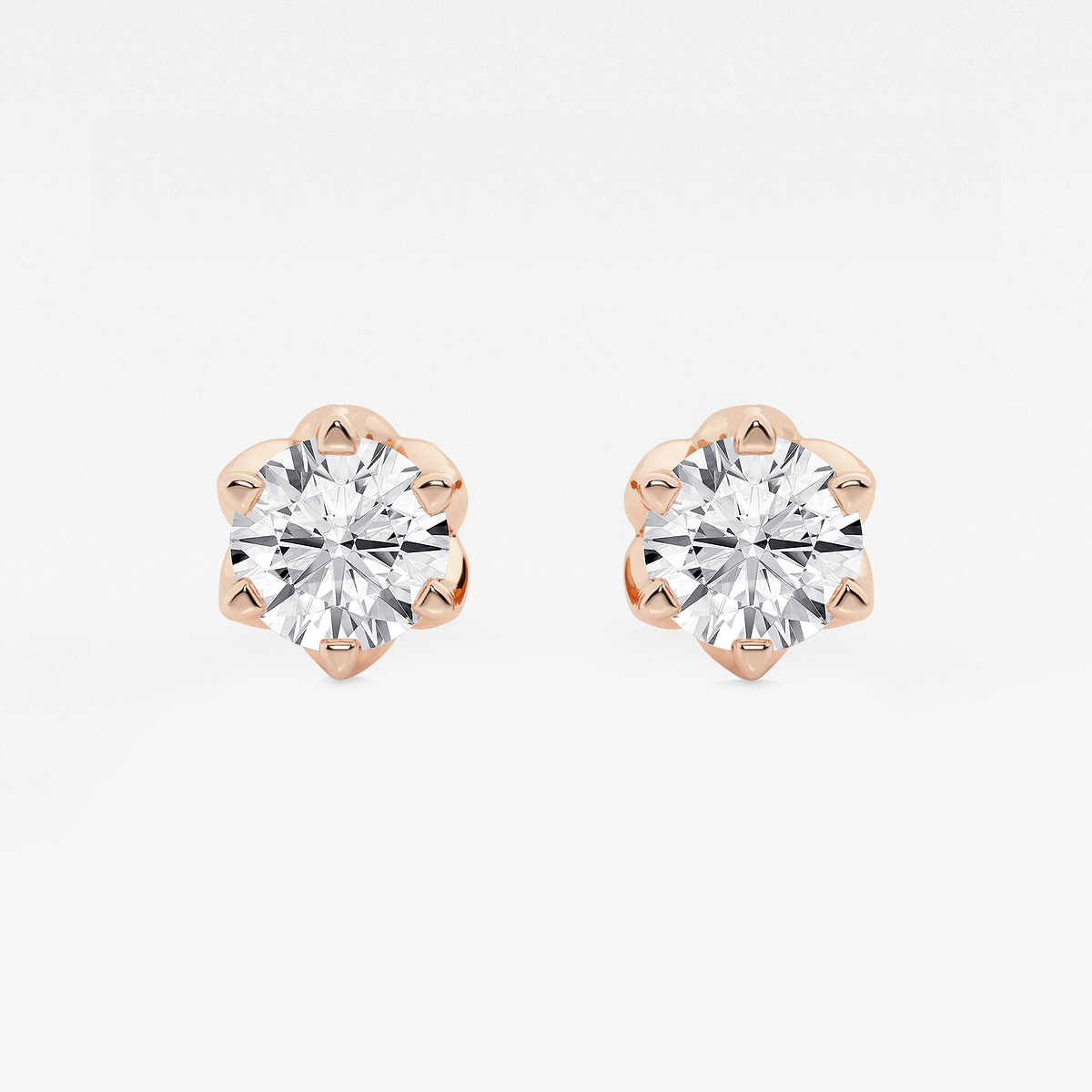 3 ctw Round Lab Grown Diamond Six Prong Flower Petal Solitaire Stud Earrings
