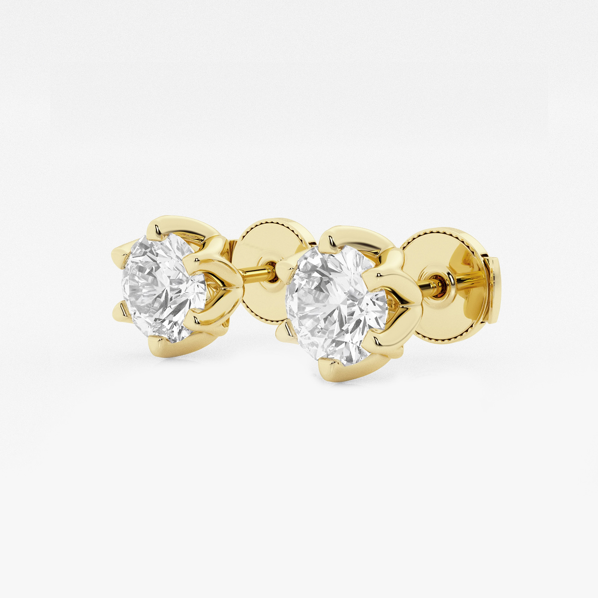 Additional Image 1 for  3 ctw Round Lab Grown Diamond Six Prong Flower Petal Solitaire Stud Earrings