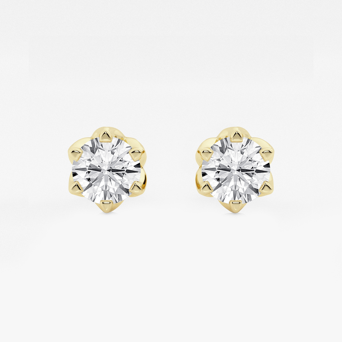3 ctw Round Lab Grown Diamond Six Prong Flower Petal Solitaire Stud Earrings