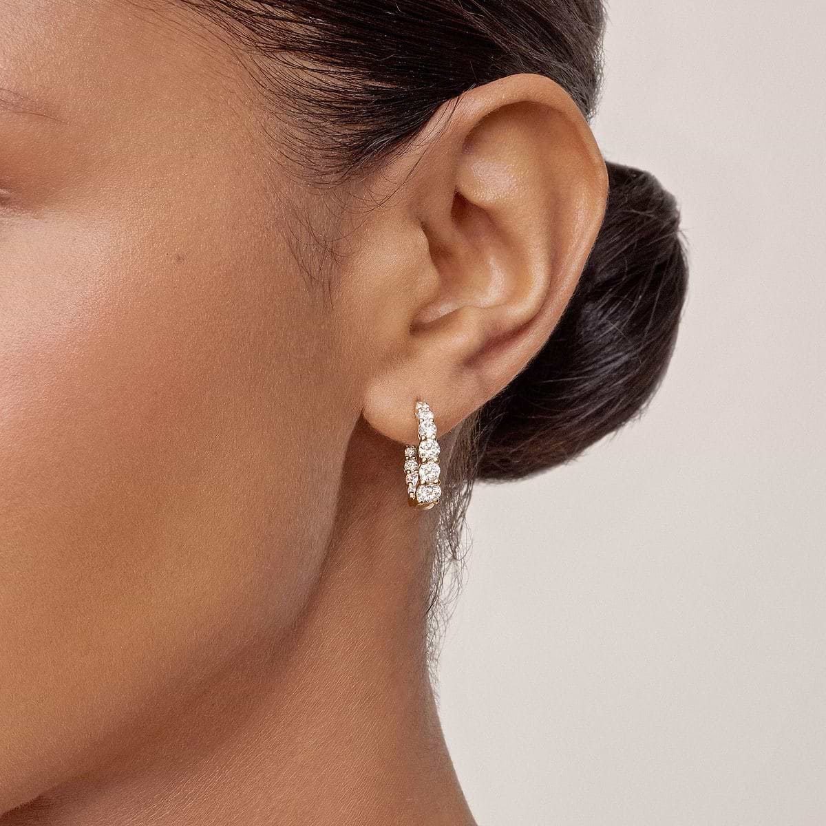 2 ctw Round Lab Grown Diamond Graduated Inside Out Huggie Hoop Earrings