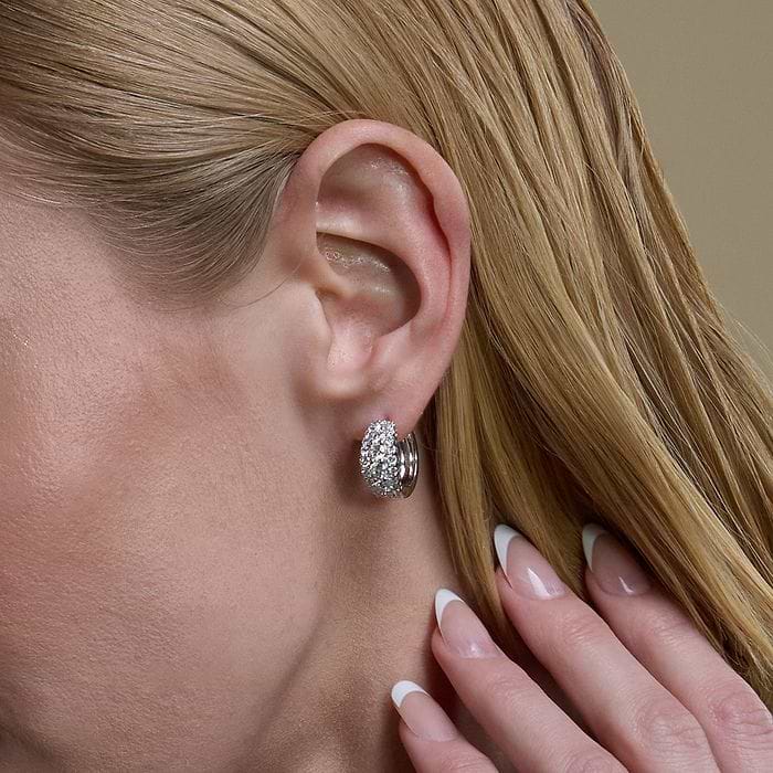 Graduated Triple Row Huggie Round Hoop Earrings