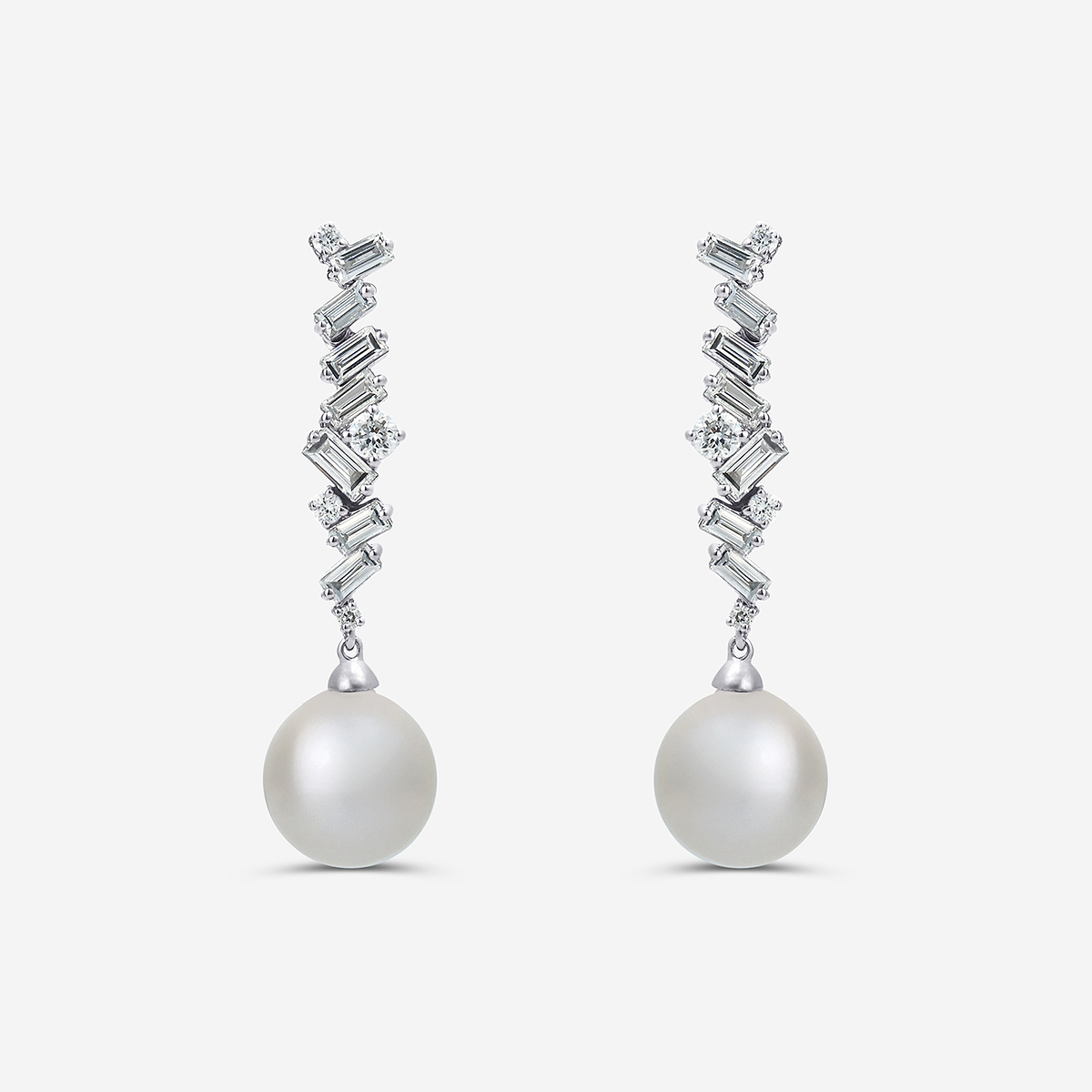 8 mm Akoya Pearl and 1/2 ctw Lab Grown Diamond Dangle Earrings