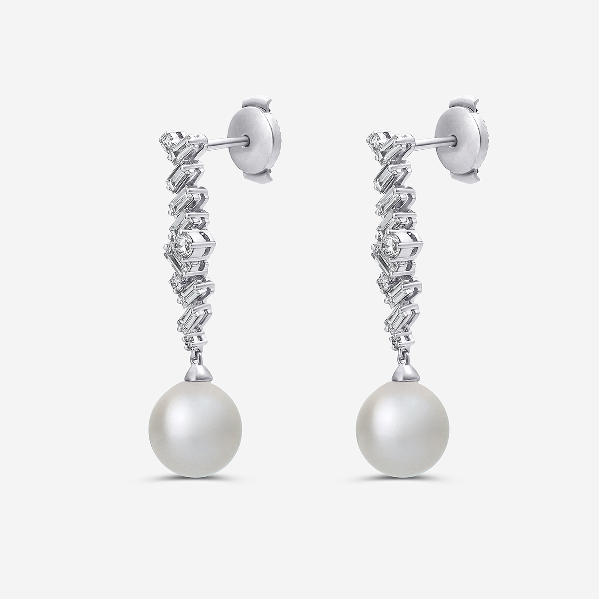 Additional Image 1 for  8 mm Akoya Pearl and 1/2 ctw Lab Grown Diamond Dangle Earrings
