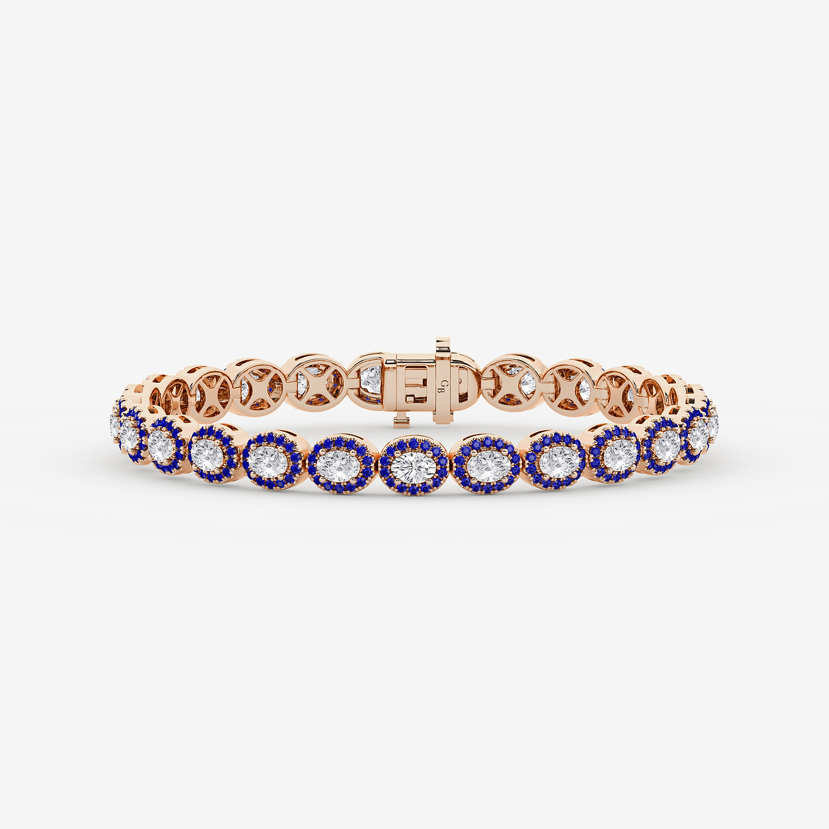4 3/4 ctw Oval Lab Grown Diamond and Round Created Sapphire Halo Statement Bracelet - 7 Inches