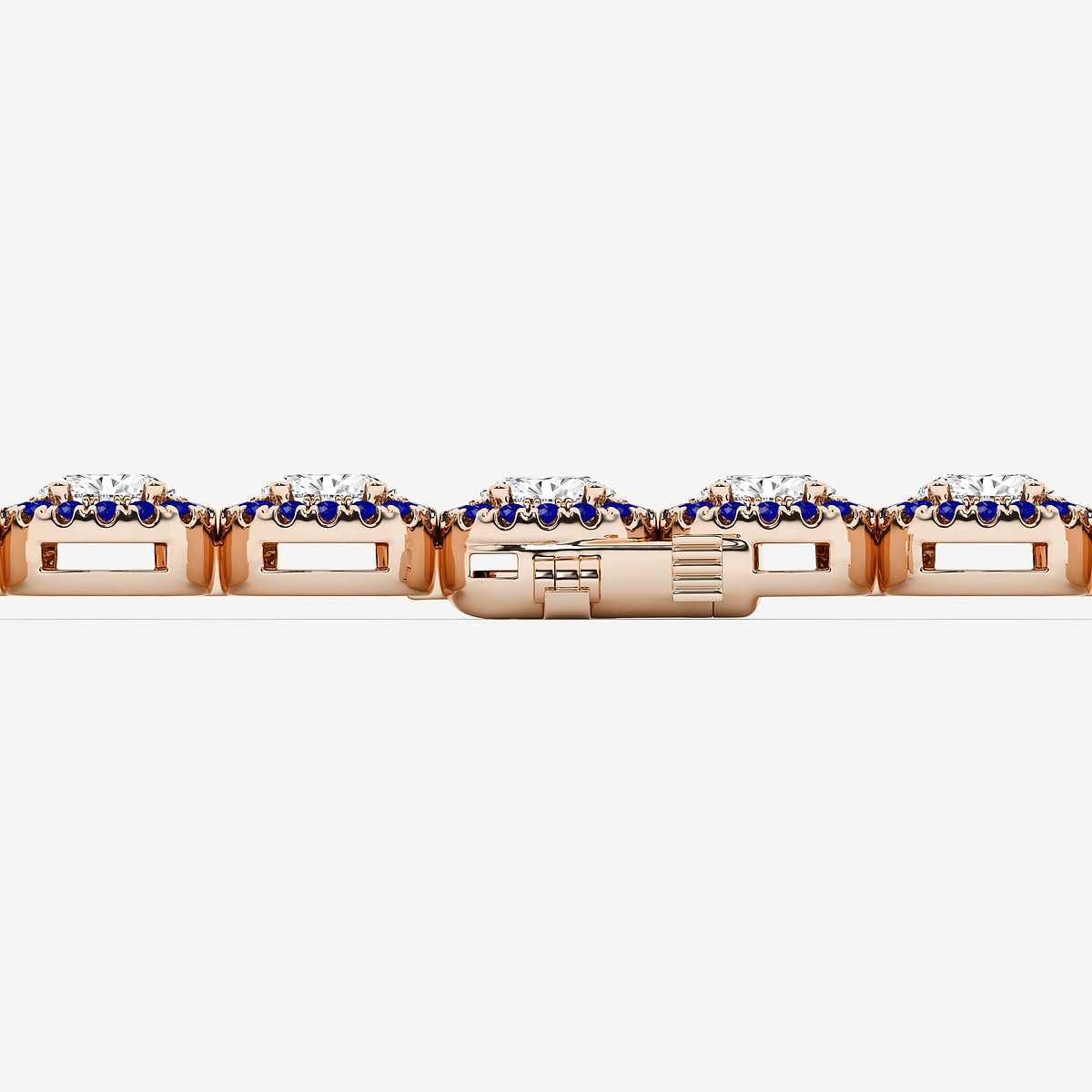 Additional Image 2 for  4 3/4 ctw Oval Lab Grown Diamond and Round Created Sapphire Halo Statement Bracelet - 7 Inches