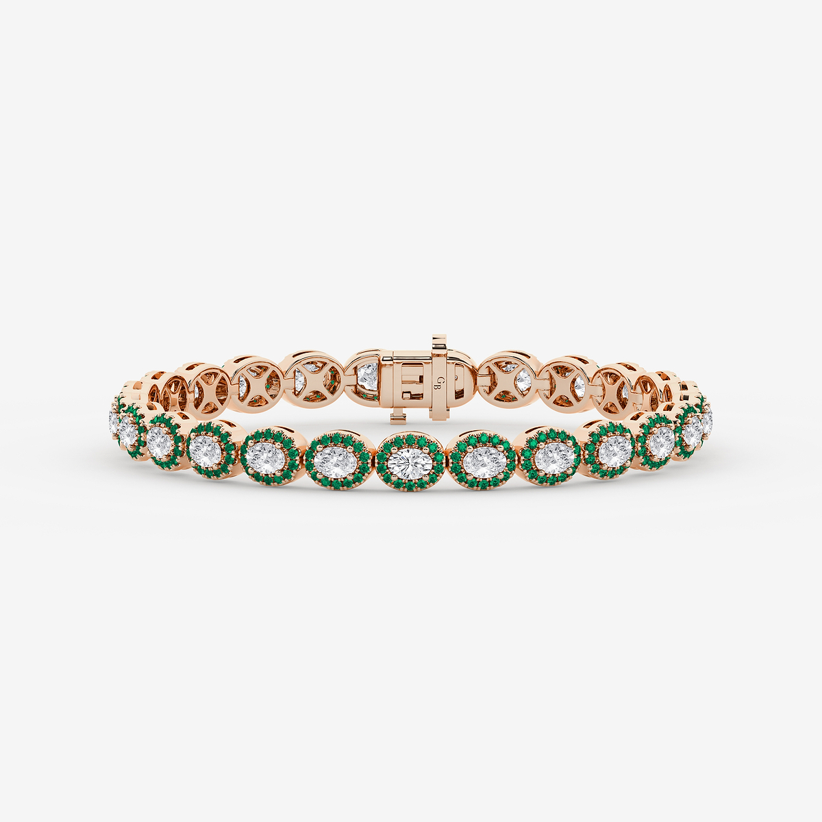 4 3/4 ctw Oval Lab Grown Diamond and Round Created Emerald Halo Statement Bracelet - 7 Inches