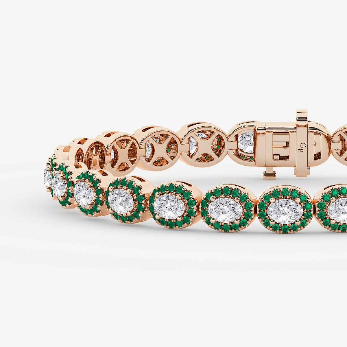 Additional Image 1 for  4 3/4 ctw Oval Lab Grown Diamond and Round Created Emerald Halo Statement Bracelet - 7 Inches