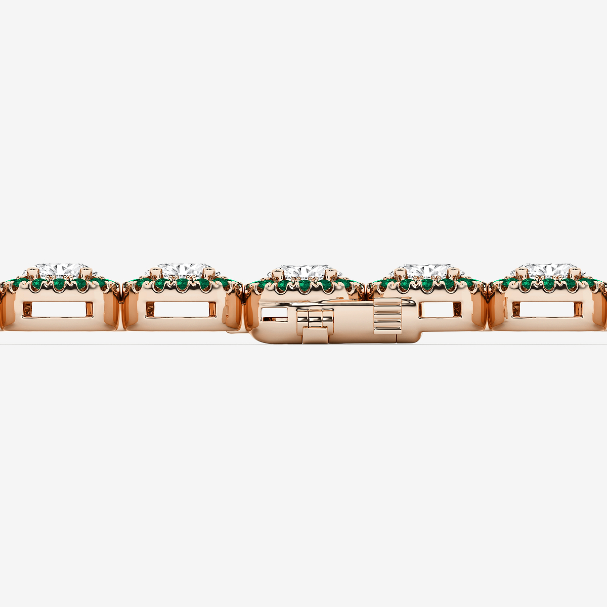 Additional Image 2 for  4 3/4 ctw Oval Lab Grown Diamond and Round Created Emerald Halo Statement Bracelet - 7 Inches