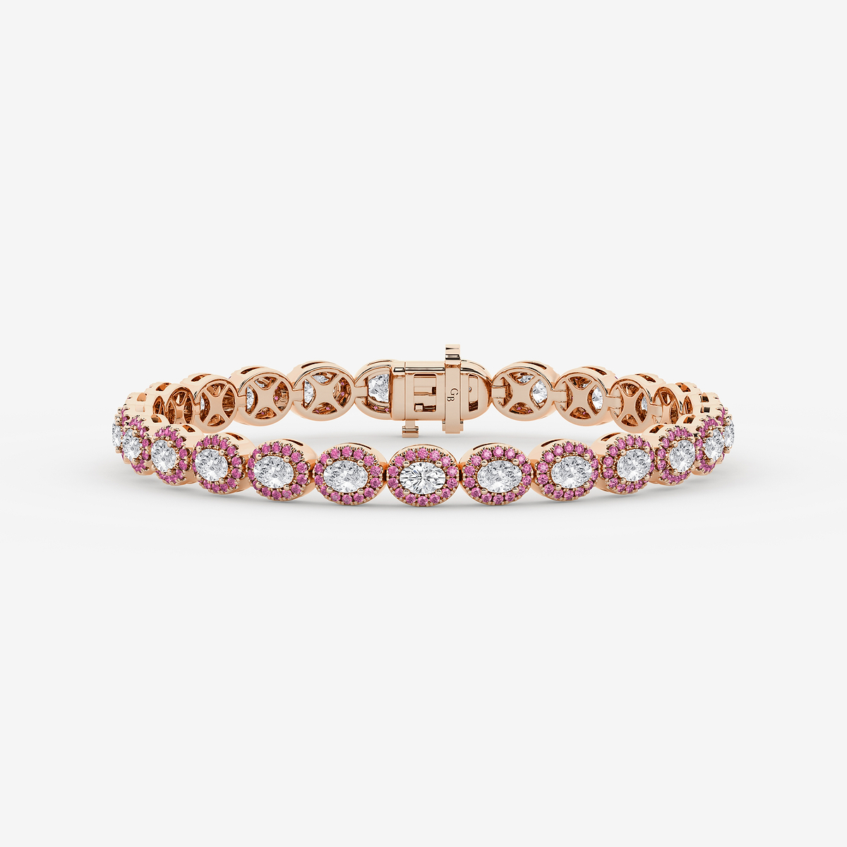 4 3/4 ctw Oval Lab Grown Diamond and Round Created Pink Sapphire Halo Statement Bracelet - 7 Inches