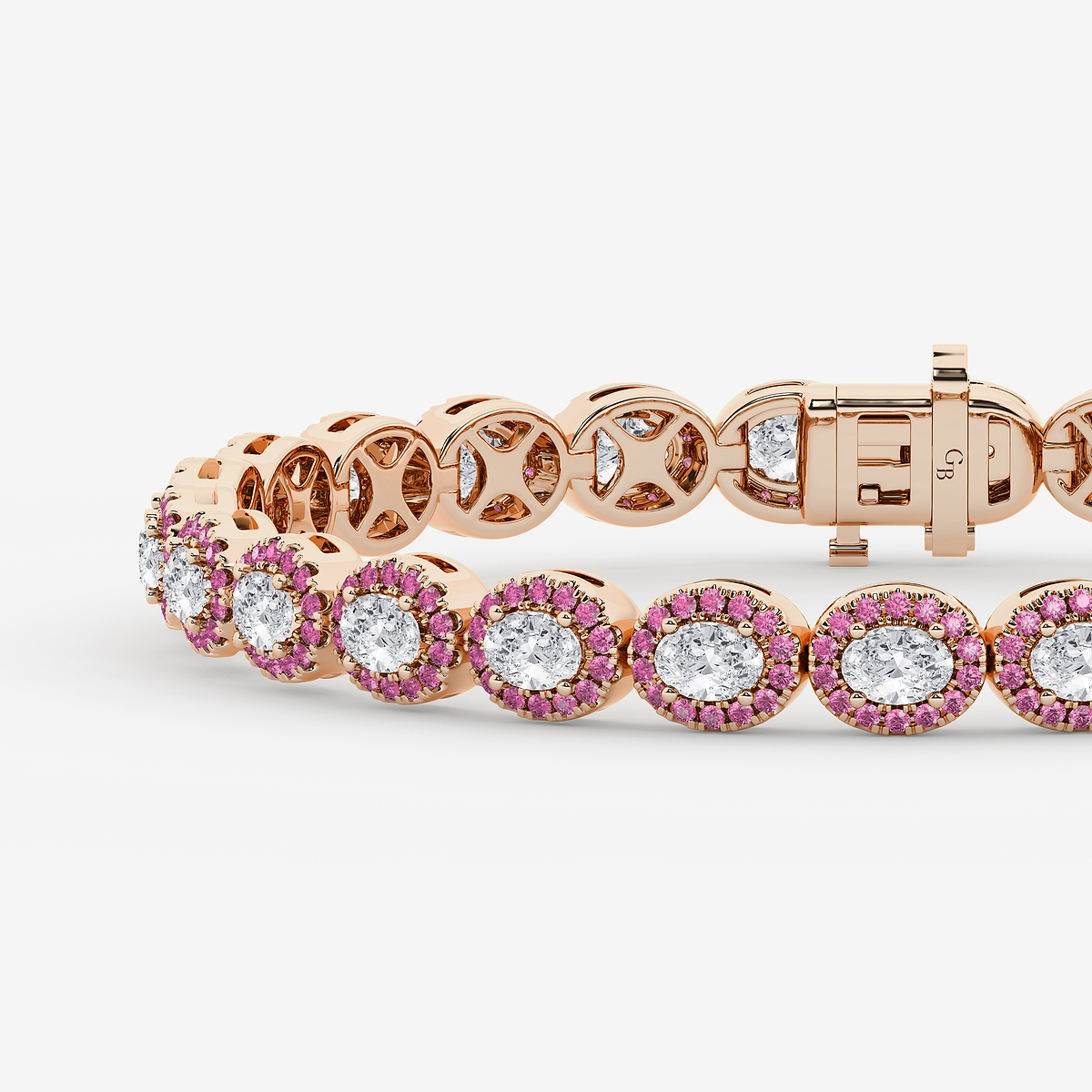 Additional Image 1 for  4 3/4 ctw Oval Lab Grown Diamond and Round Created Pink Sapphire Halo Statement Bracelet - 7 Inches