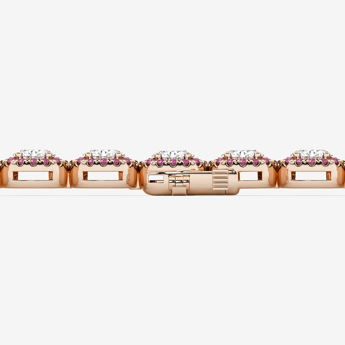 Additional Image 2 for  4 3/4 ctw Oval Lab Grown Diamond and Round Created Pink Sapphire Halo Statement Bracelet - 7 Inches