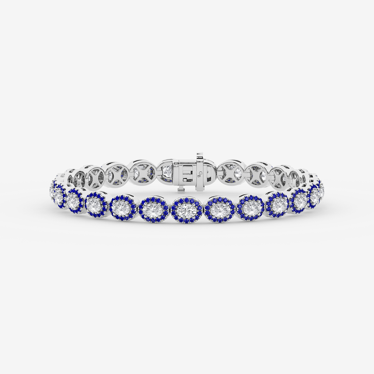 4 3/4 ctw Oval Lab Grown Diamond and Round Created Sapphire Halo Statement Bracelet - 7 Inches