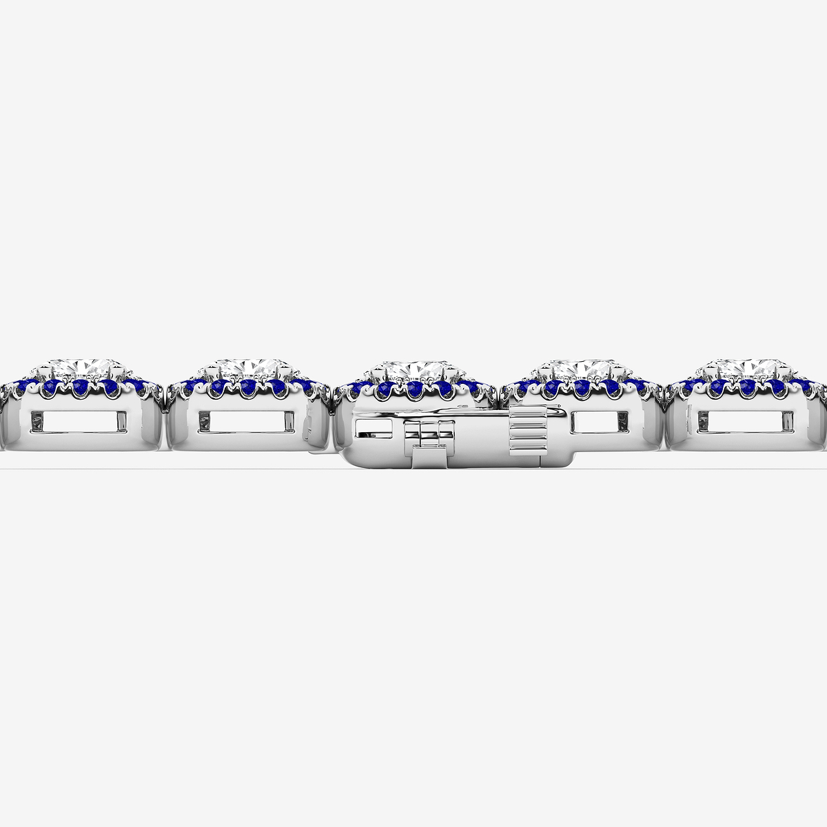 Additional Image 2 for  4 3/4 ctw Oval Lab Grown Diamond and Round Created Sapphire Halo Statement Bracelet - 7 Inches