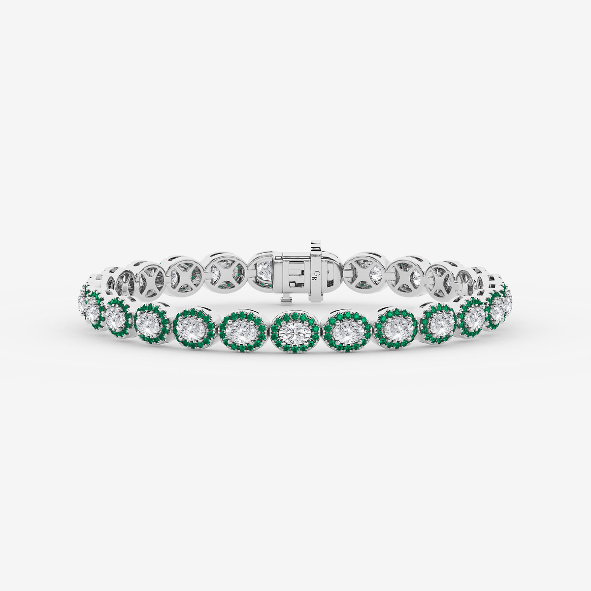 4 3/4 ctw Oval Lab Grown Diamond and Round Created Emerald Halo Statement Bracelet - 7 Inches