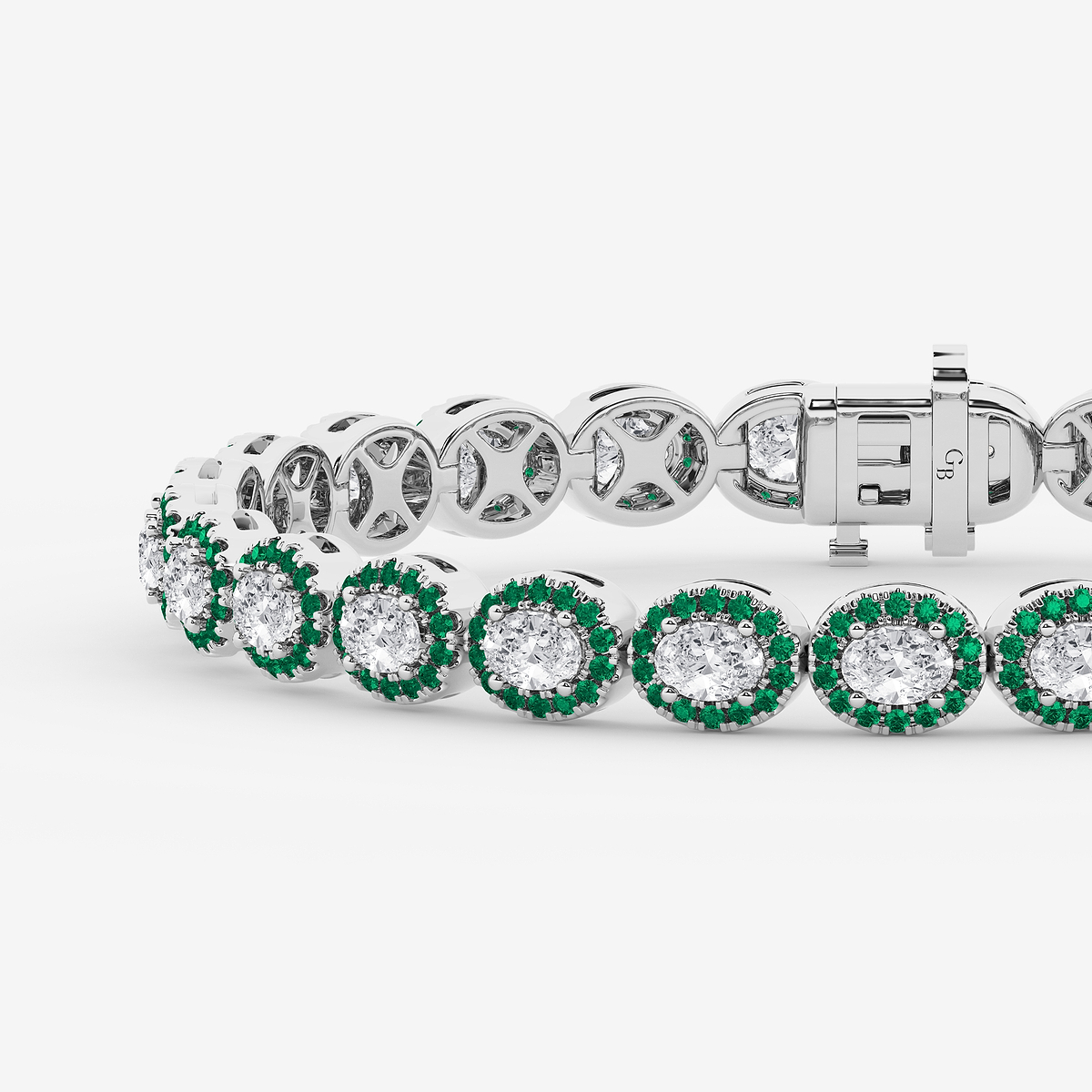 Additional Image 1 for  4 3/4 ctw Oval Lab Grown Diamond and Round Created Emerald Halo Statement Bracelet - 7 Inches