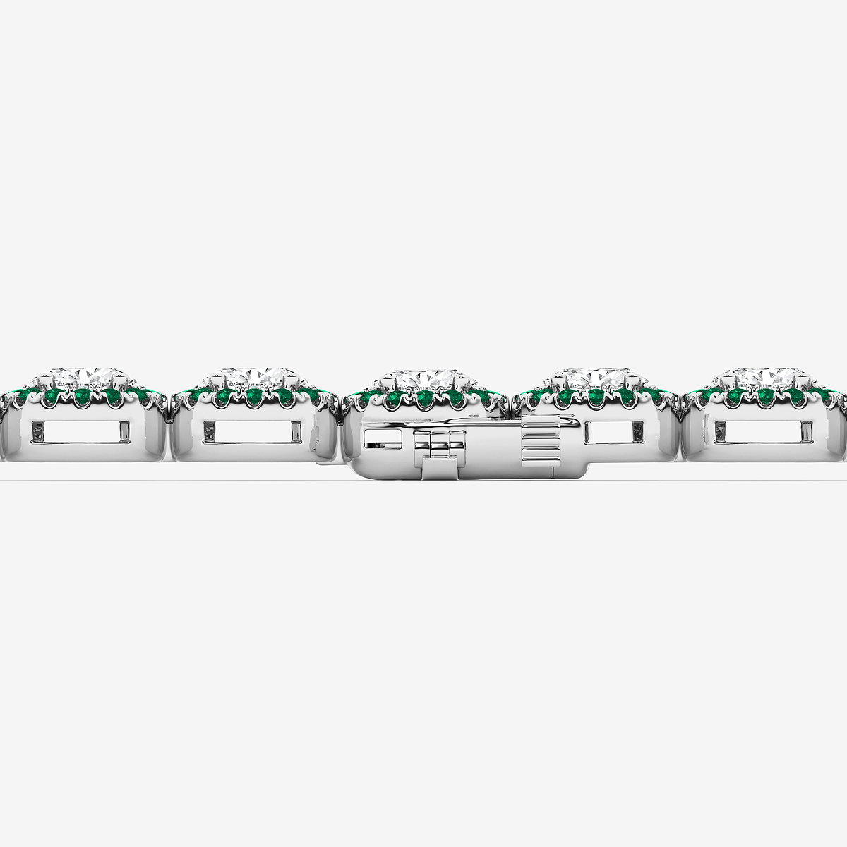 Additional Image 2 for  4 3/4 ctw Oval Lab Grown Diamond and Round Created Emerald Halo Statement Bracelet - 7 Inches