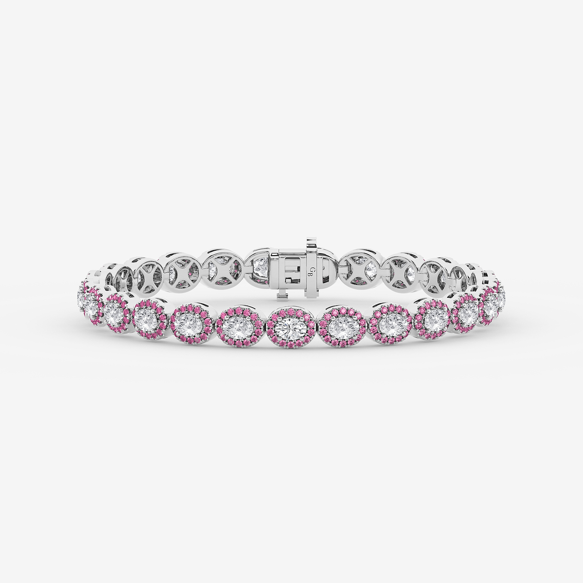 4 3/4 ctw Oval Lab Grown Diamond and Round Created Pink Sapphire Halo Statement Bracelet - 7 Inches