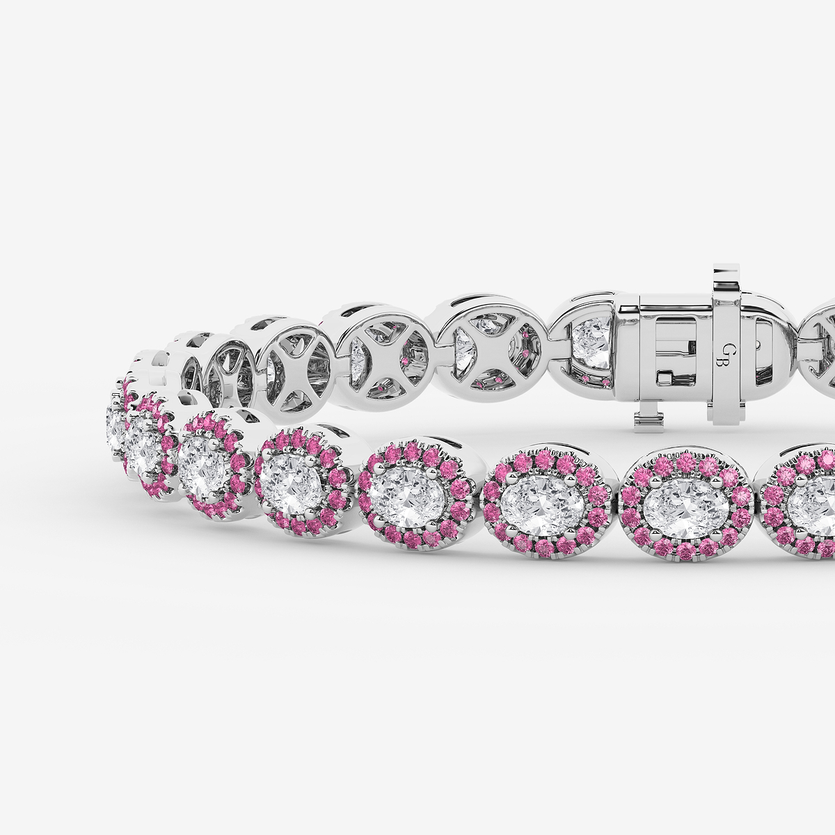 Additional Image 1 for  4 3/4 ctw Oval Lab Grown Diamond and Round Created Pink Sapphire Halo Statement Bracelet - 7 Inches