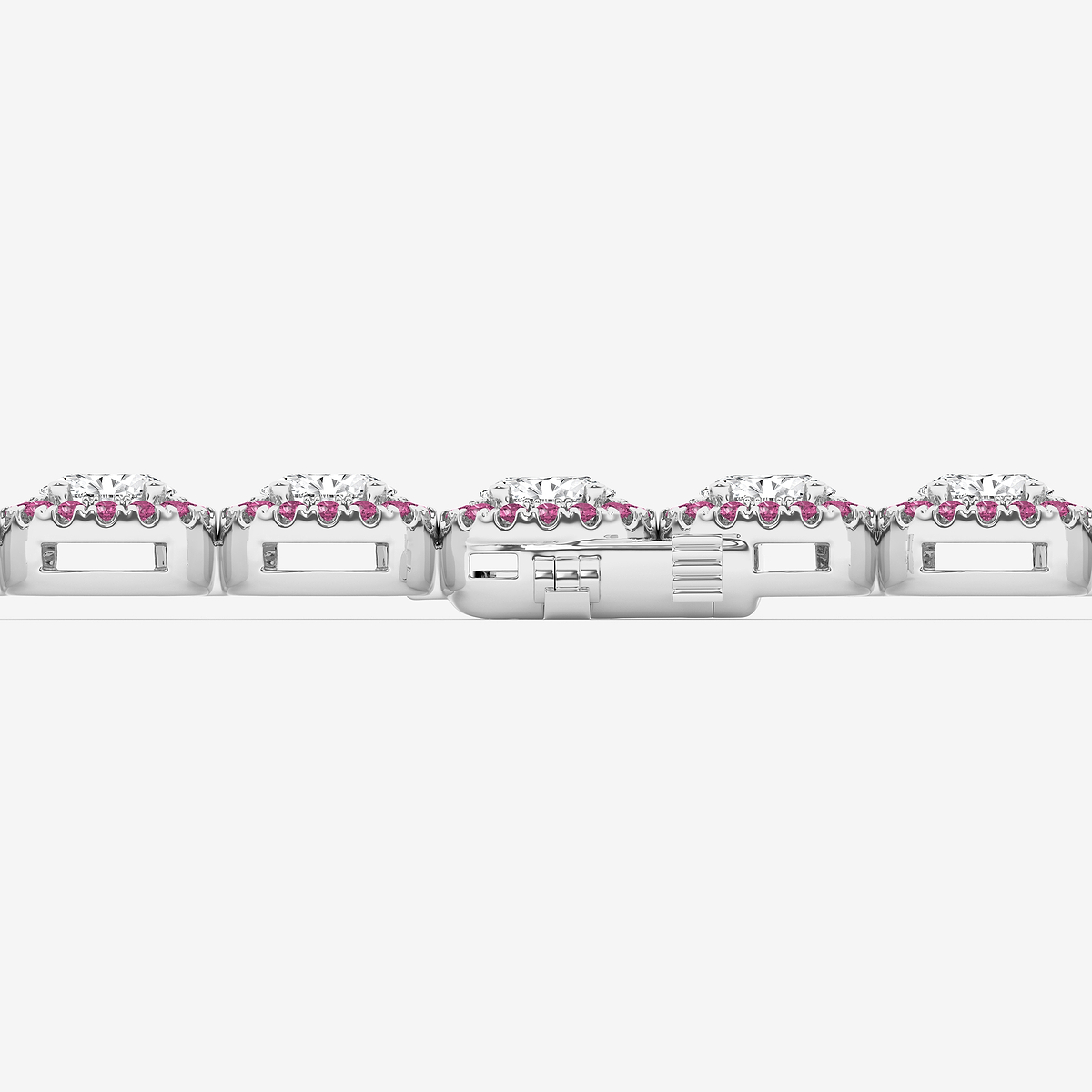Additional Image 2 for  4 3/4 ctw Oval Lab Grown Diamond and Round Created Pink Sapphire Halo Statement Bracelet - 7 Inches