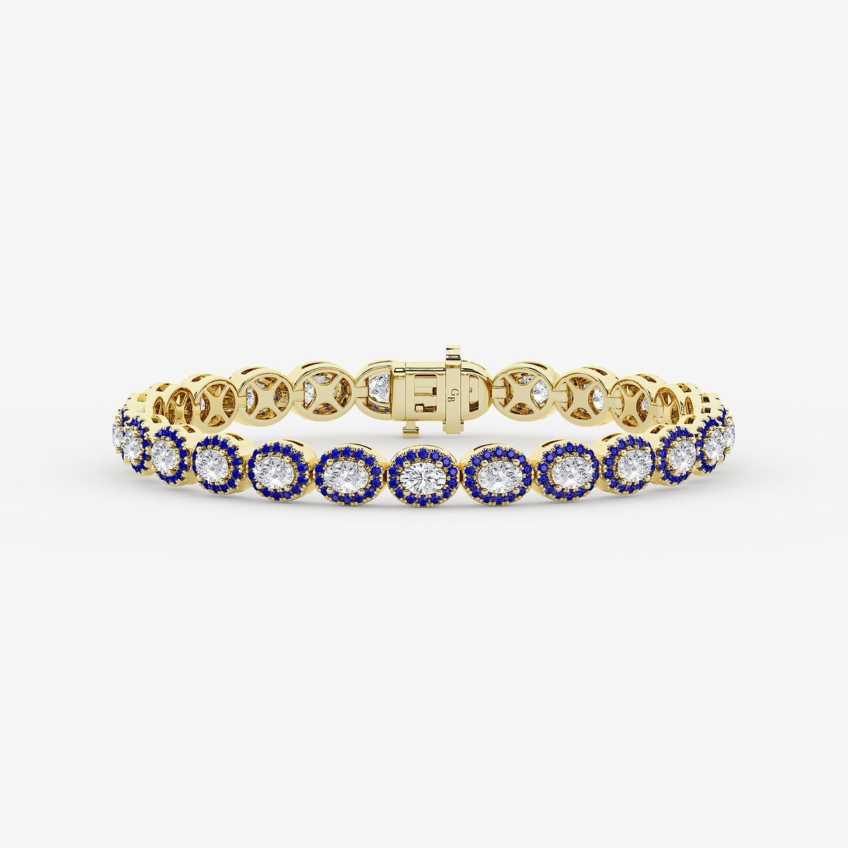4 3/4 ctw Oval Lab Grown Diamond and Round Created Sapphire Halo Statement Bracelet - 7 Inches