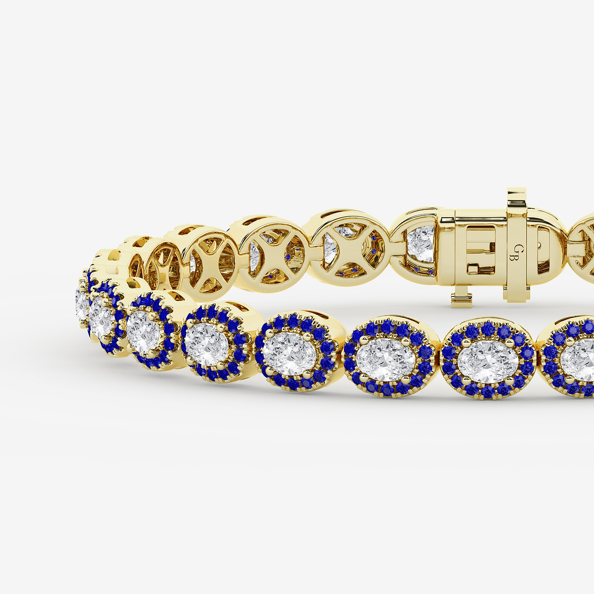 Additional Image 1 for  4 3/4 ctw Oval Lab Grown Diamond and Round Created Sapphire Halo Statement Bracelet - 7 Inches