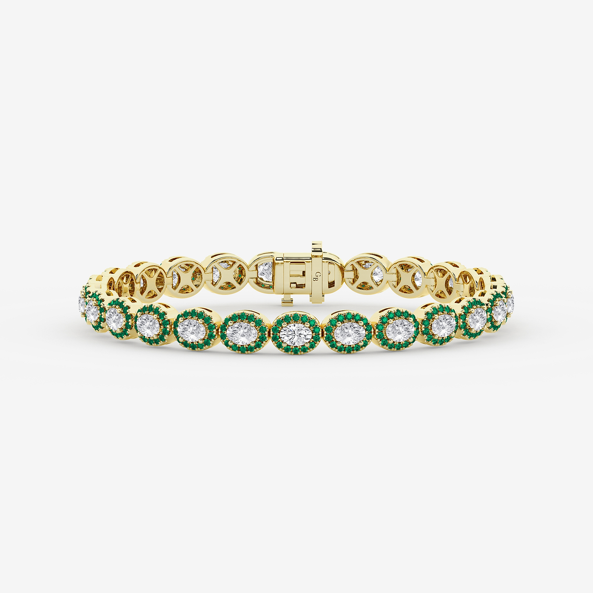 4 3/4 ctw Oval Lab Grown Diamond and Round Created Emerald Halo Statement Bracelet - 7 Inches