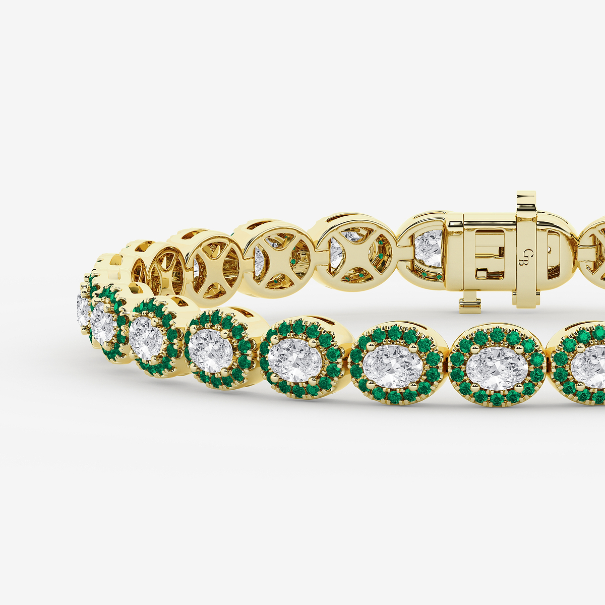 Additional Image 1 for  4 3/4 ctw Oval Lab Grown Diamond and Round Created Emerald Halo Statement Bracelet - 7 Inches