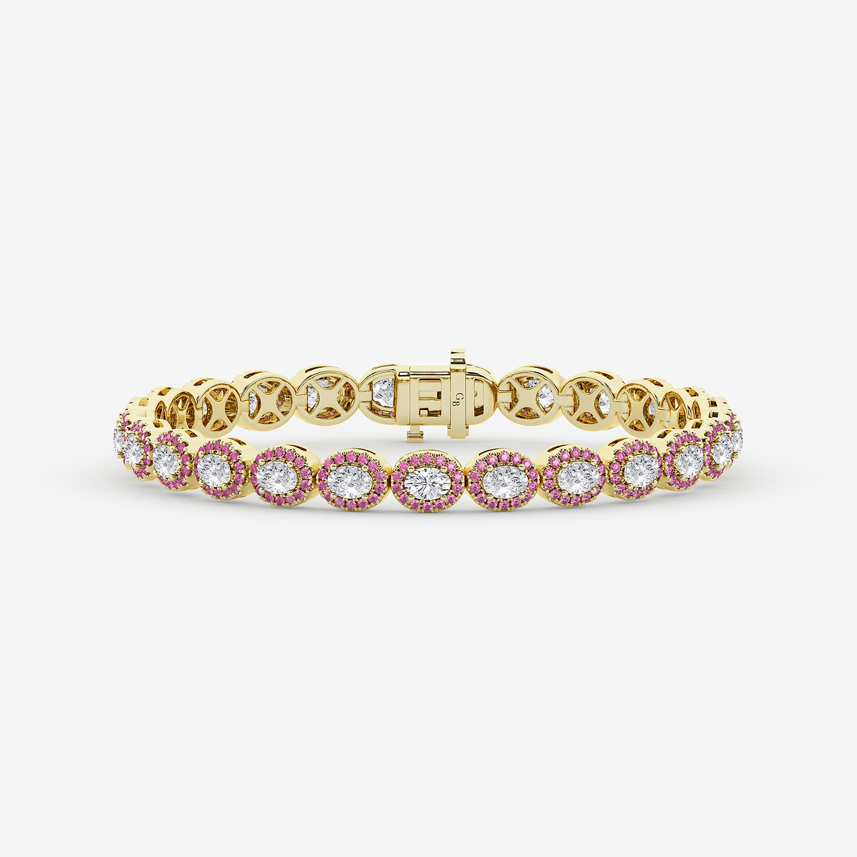 4 3/4 ctw Oval Lab Grown Diamond and Round Created Pink Sapphire Halo Statement Bracelet - 7 Inches