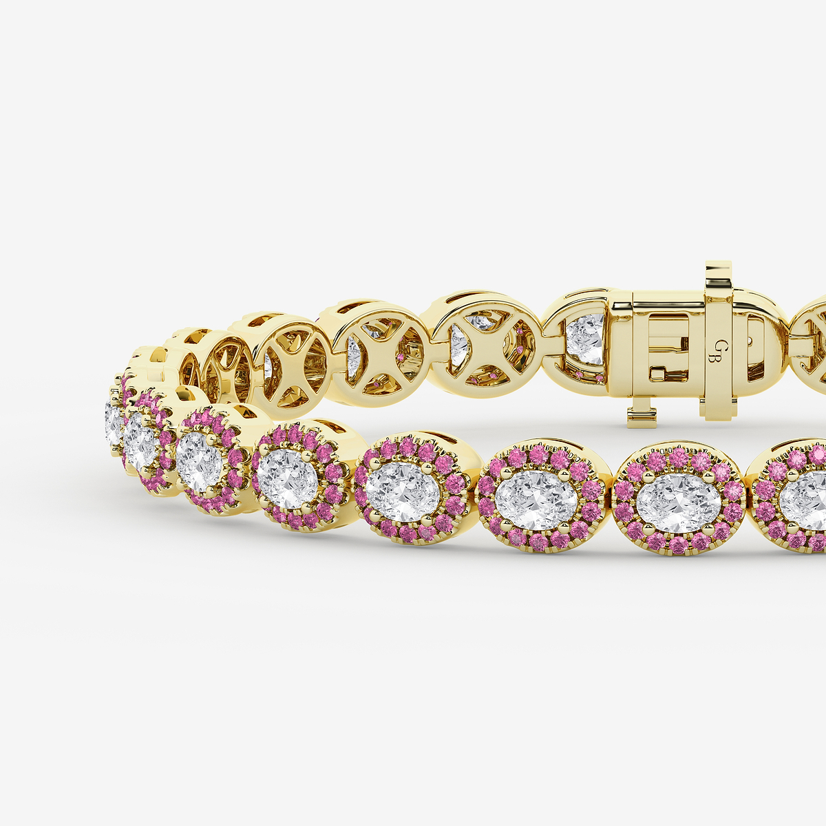 Additional Image 1 for  4 3/4 ctw Oval Lab Grown Diamond and Round Created Pink Sapphire Halo Statement Bracelet - 7 Inches
