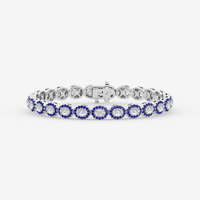 Oval with Round Created Sapphire Halo Statement Bracelet