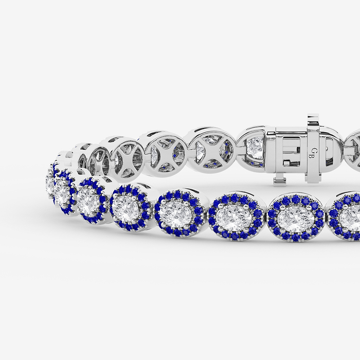Oval with Round Created Sapphire Halo Statement Bracelet