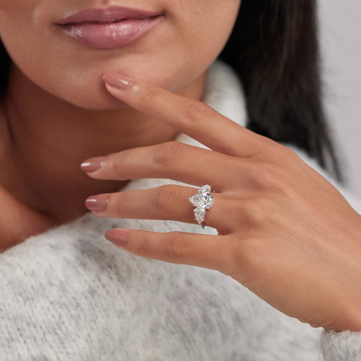 Additional Image 3 for  4 ctw Pear Lab Grown Diamond Three-Stone Ring