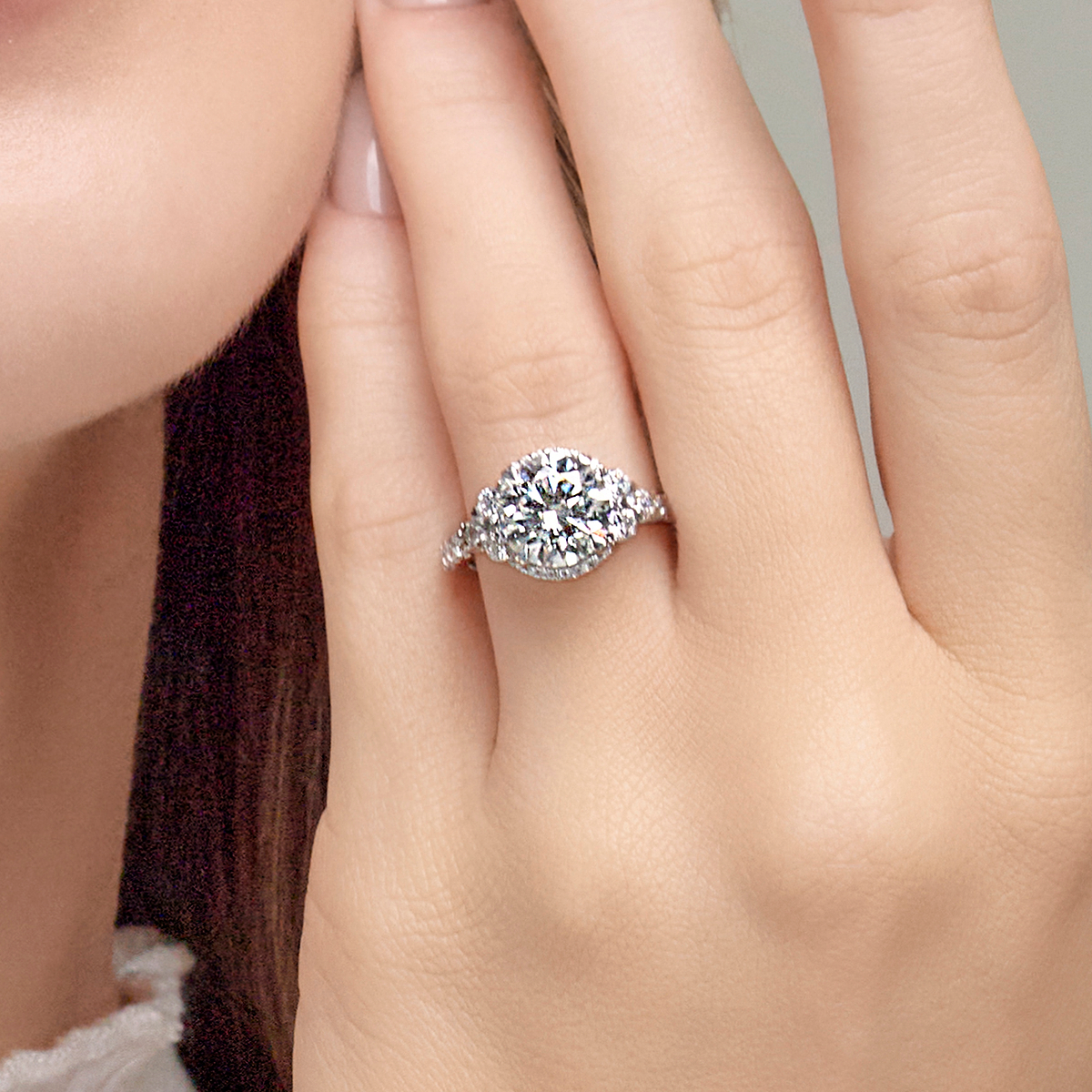 4 ctw Round Lab Grown Diamond Halo Engagement Ring