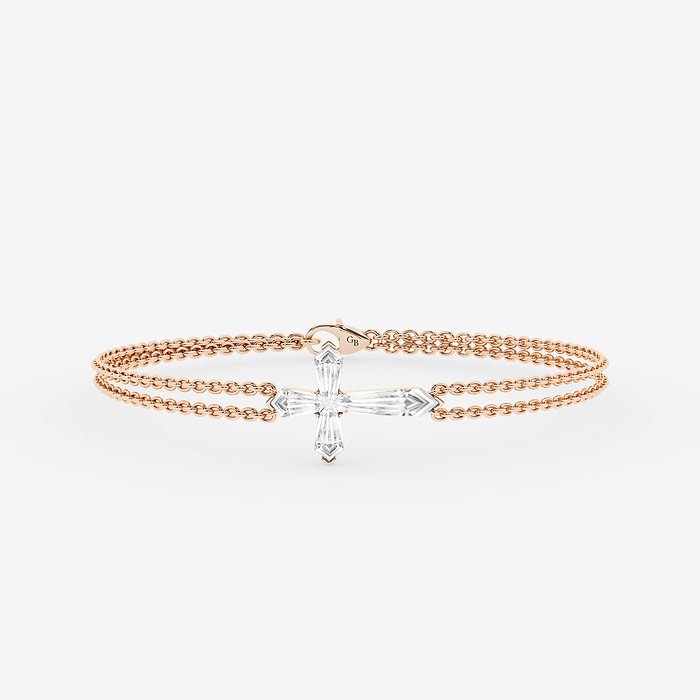 1 2/3 ctw Shield Lab Grown Diamond Cross Double Chain Bracelet - 7 Inches