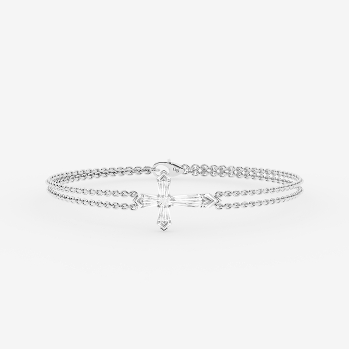 1 2/3 ctw Shield Lab Grown Diamond Cross Double Chain Bracelet - 7 Inches