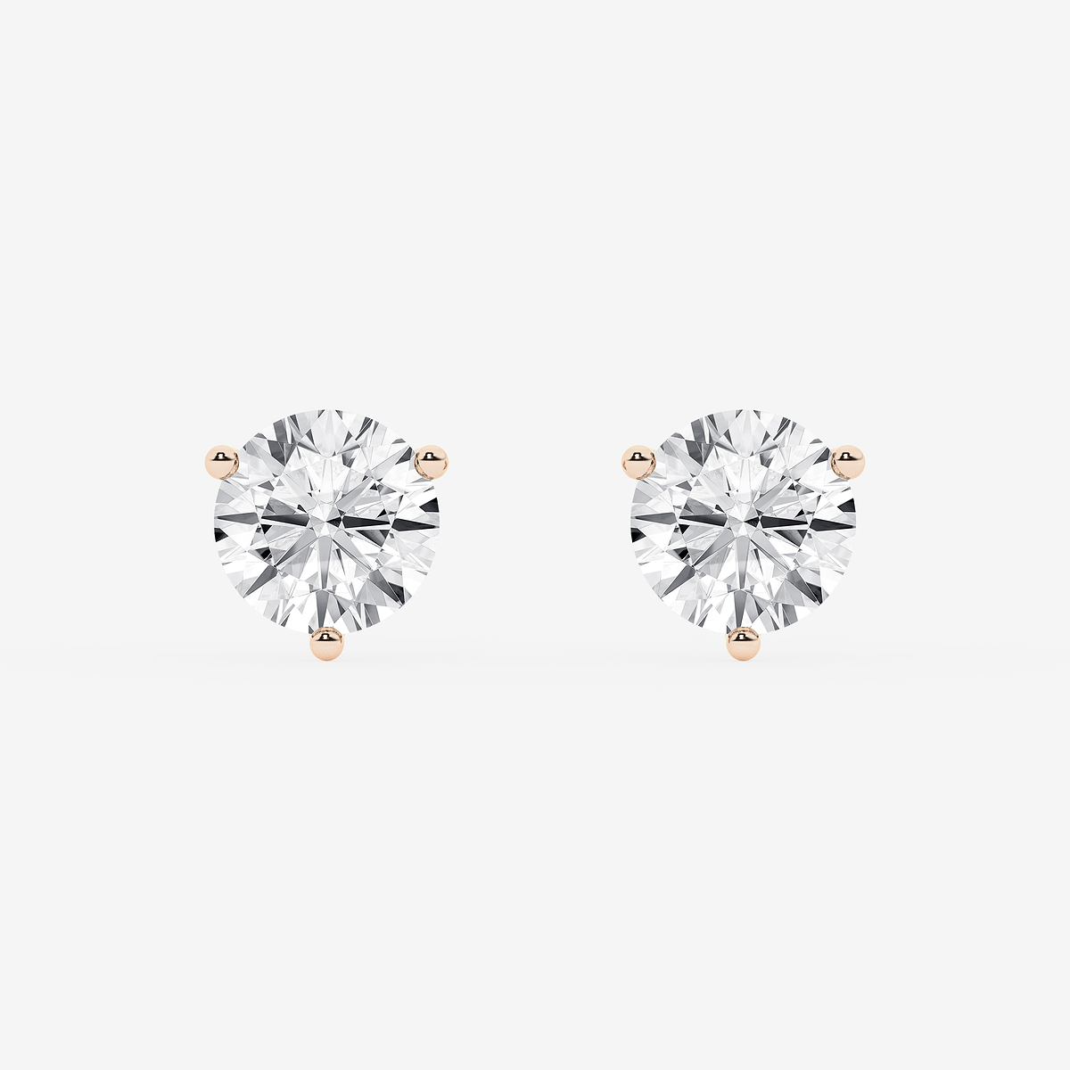 2 ctw Round Colorless Lab Grown Diamond Three Prong Martini Stud Earrings