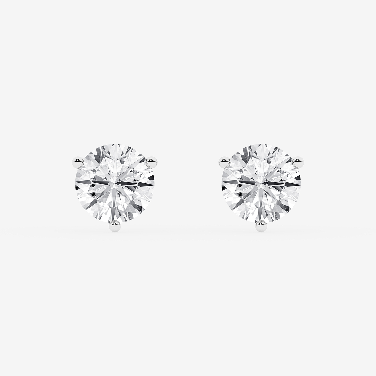 2 ctw Round Colorless Lab Grown Diamond Three Prong Martini Stud Earrings