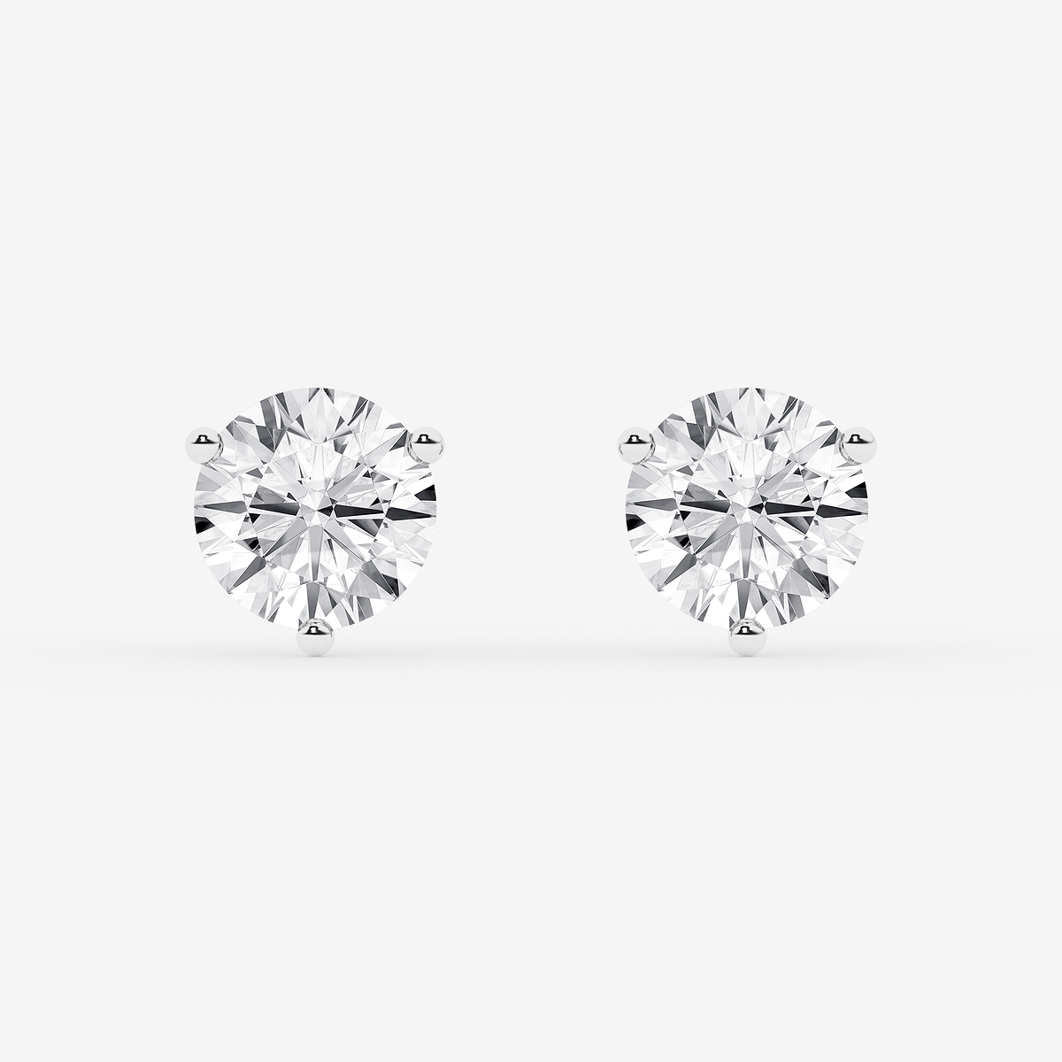 3 ctw Round Colorless Lab Grown Diamond Three Prong Martini Stud Earrings