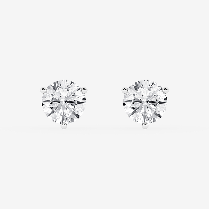 Three Prong Studs - 2 ctw Round Colorless Lab Grown Diamond Three Prong Martini Stud Earrings