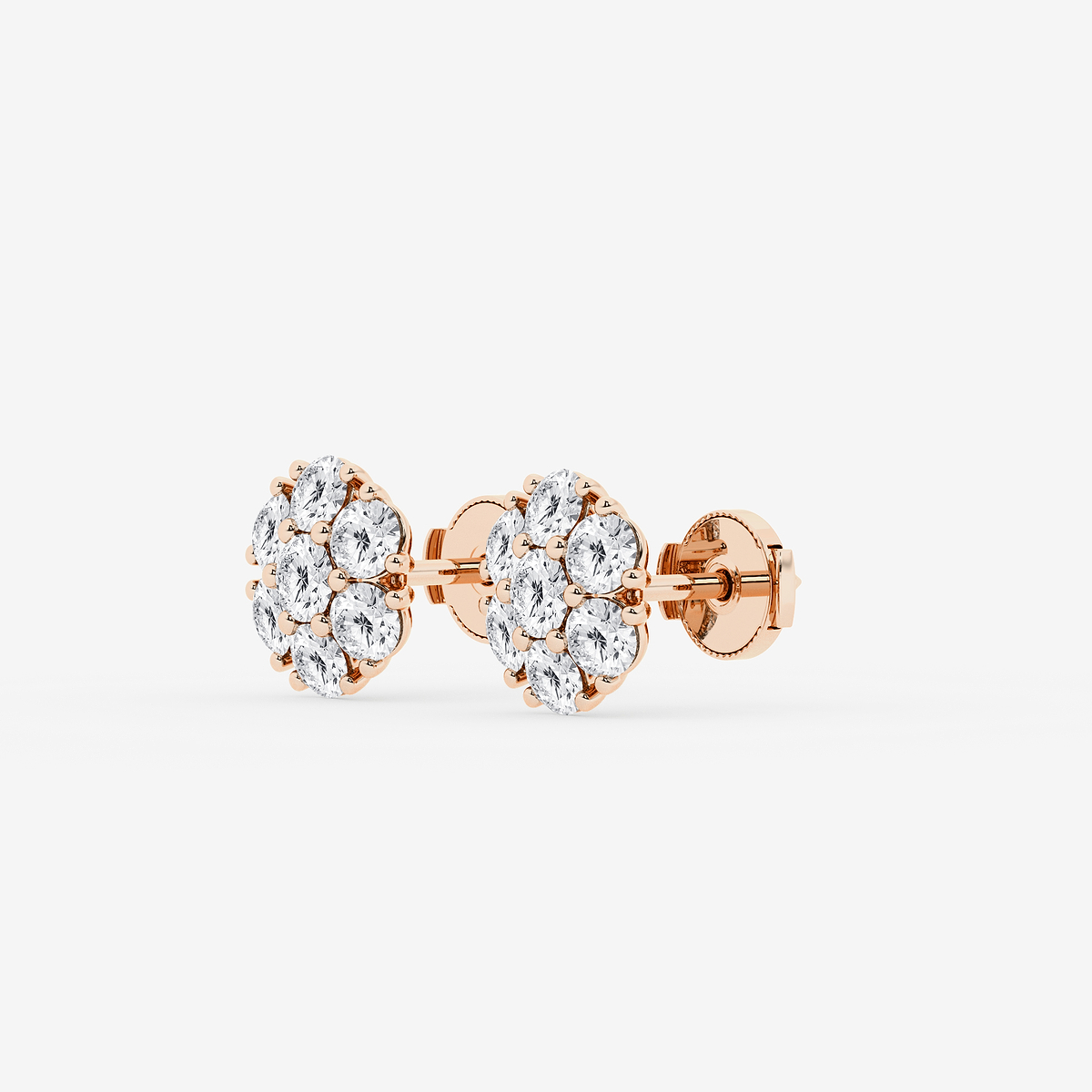 Additional Image 1 for  2 ctw Round Lab Grown Diamond Floral Cluster Statement Earrings