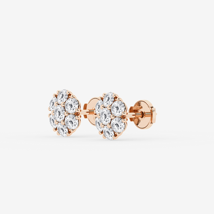 Round Floral Cluster Statement Earrings