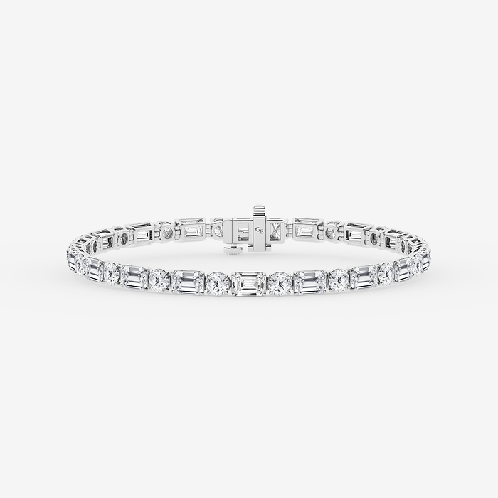 Emerald and Round Alternating Tennis Bracelet - 15 ctw Emerald and Round Lab Grown Diamond Alternating Tennis Bracelet - 7 Inches