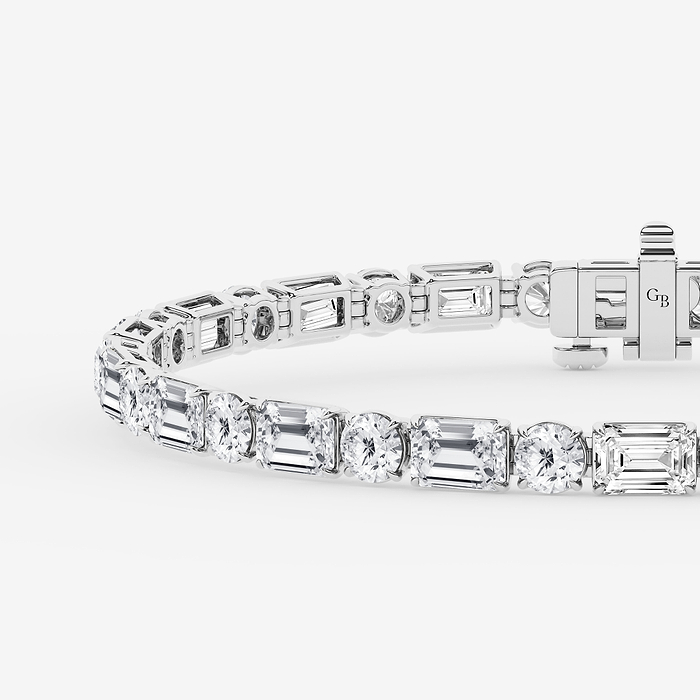 Emerald and Round Alternating Tennis Bracelet - 15 ctw Emerald and Round Lab Grown Diamond Alternating Tennis Bracelet - 7 Inches