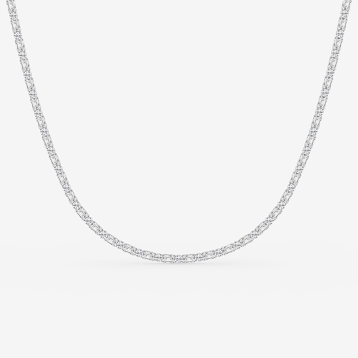 Emerald and Round Alternating Tennis Necklace - 20 ctw Emerald and Round Lab Grown Diamond Alternating Tennis Necklace