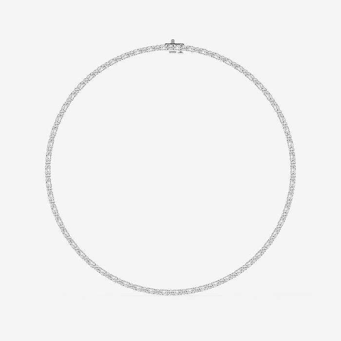 Emerald and Round Alternating Tennis Necklace - 20 ctw Emerald and Round Lab Grown Diamond Alternating Tennis Necklace